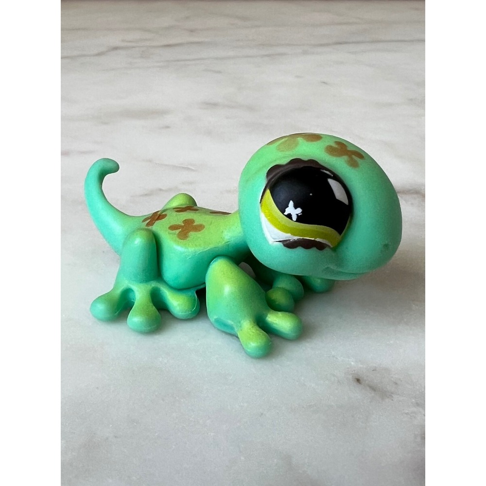 2007 LPS Hasbro Littlest Pet Shop #492 Gecko Lizard Green Orange Flowers